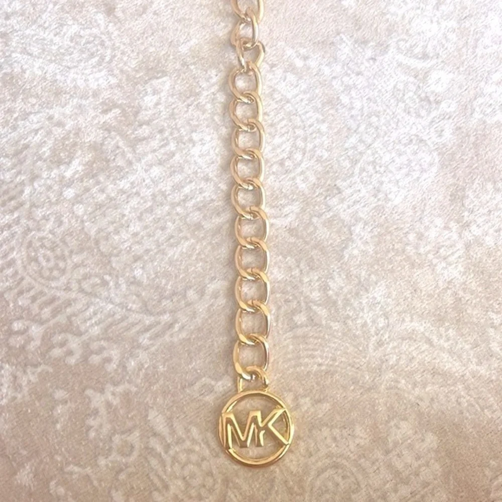 Brand New Michael Kors Gold Tone Logo Metal Chain Belt Adjustable Length